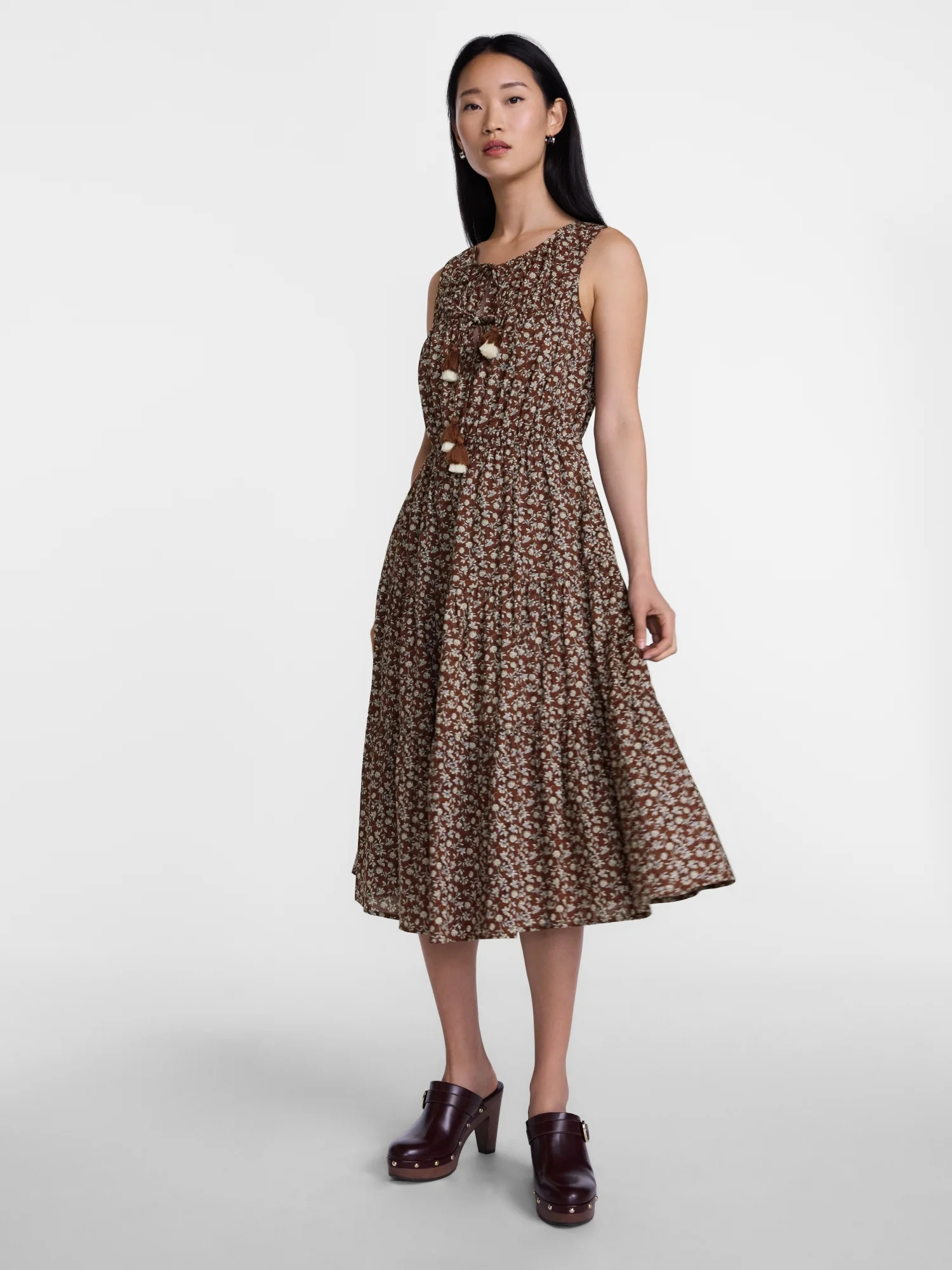 Scenario Women's and Women's Plus Sleeveless Tie Neck Tiered Midi Dress, Sizes XS-4X | Walmart (US)