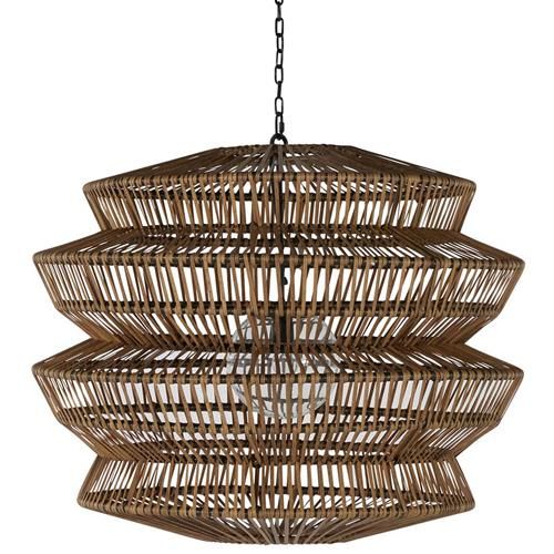 Gabby Mckenna Coastal Brown Woven Resin Clear Glass Outdoor Chandelier | Kathy Kuo Home