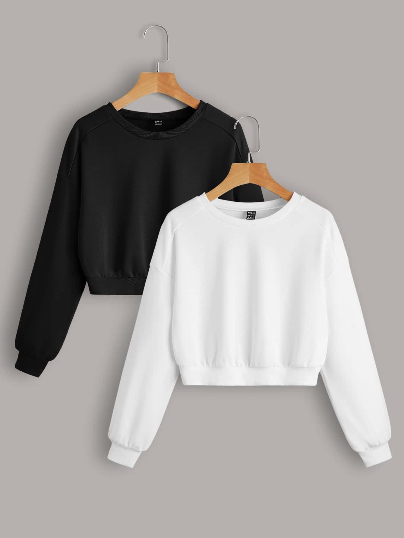 SHEIN EZwear 2pcs Solid Raglan Sleeve Sweatshirt | SHEIN