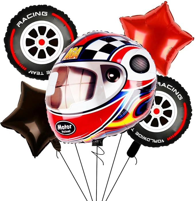 5 Pcs Helmet Tire Balloons Race Car Wheels Birthday Party Supplies Boys Bike Bicycle Motorcycle T... | Amazon (US)