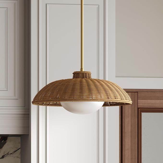Nathan James Belleville Boho Rattan Pendant Light with Diffuser, Sloped Ceiling Pendant Light wit... | Amazon (US)