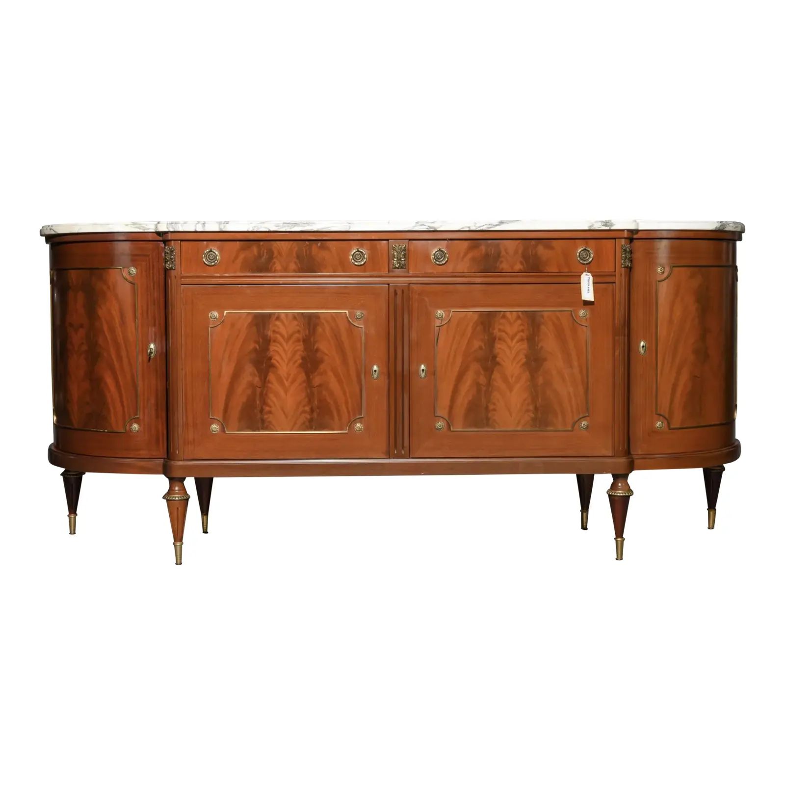 Louis XVI Style White Marble Top Mahogany Sideboard Credenza Enfilade | Chairish