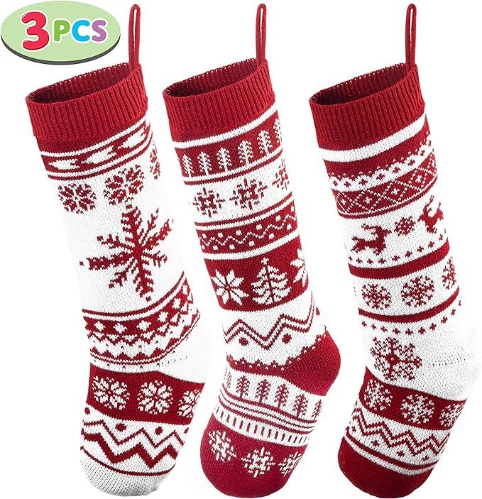 JOYIN 3 Pack 18" Knit Christmas Stockings, Large Rustic Yarn Xmas Stockings for Family Holiday De... | Amazon (US)