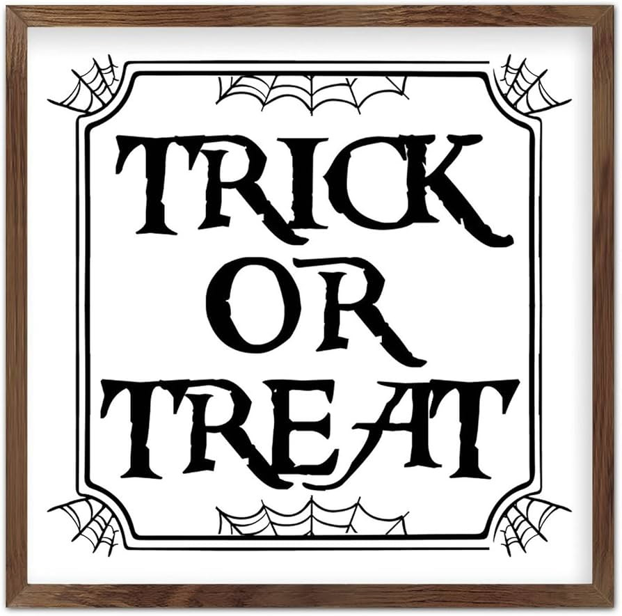 Trick Or Treat Framed Wood Plaque Quotes Fall Wooden Sign Plaque 12x12in Life Style Motto Printed... | Amazon (US)