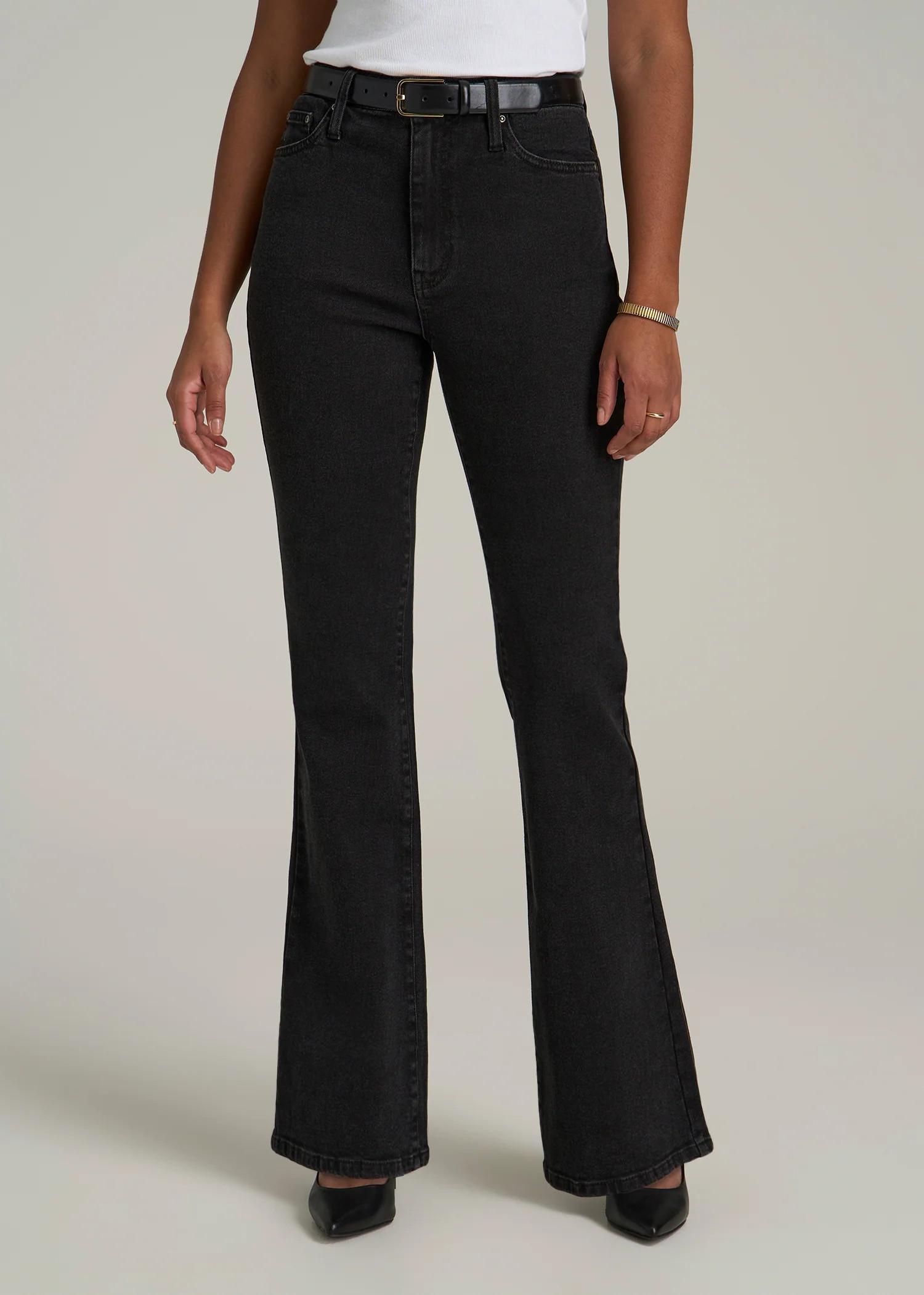 Chloe High Rise Flare Jeans for Tall Women in Onyx Black Wash | American Tall