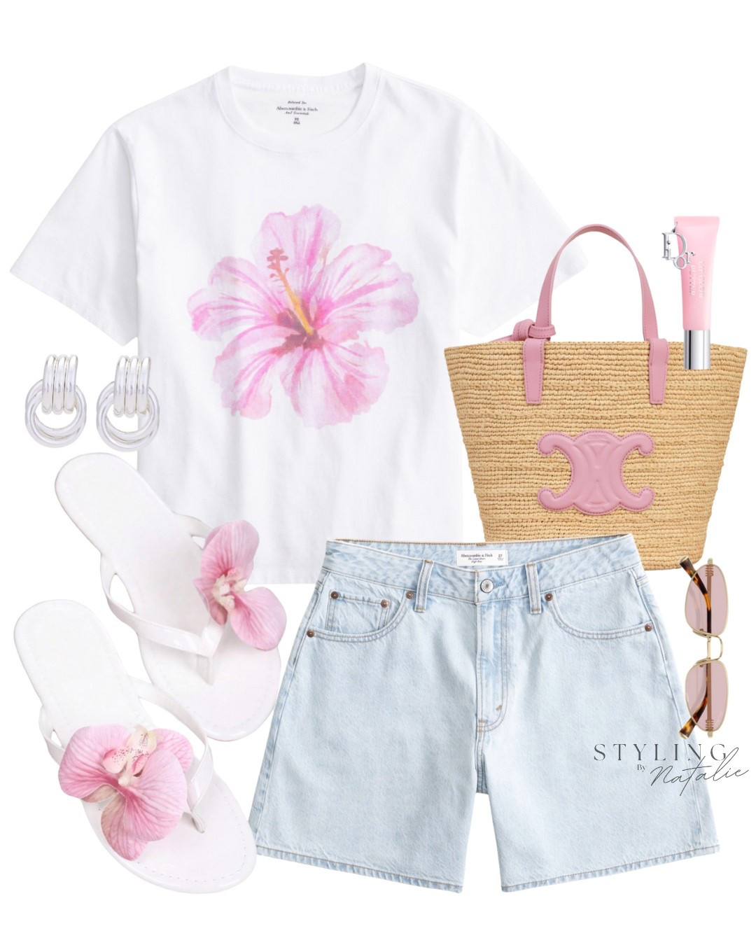 Flirty florals & flip flops 💕🌺 Keeping it soft, sweet, and summer-ready. Hibiscus print tee, high rise denim shorts, flower flip flop sandals, Celine raffia tote bag, pink Miu Miu sunglasses. Beach outfit, everyday style, vacation style, summer holiday look

#LTKswimwear #LTKeurope #LTKsummer