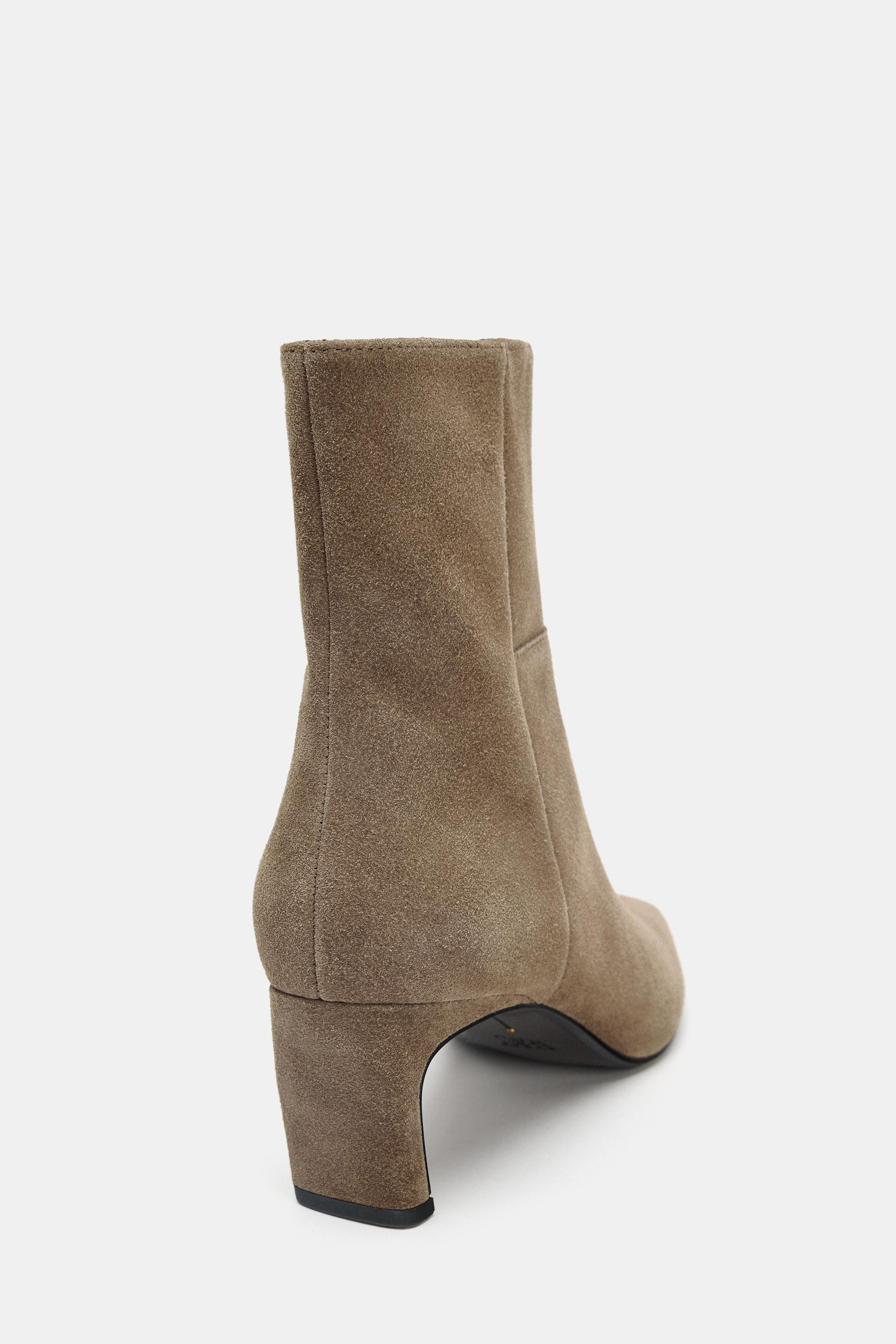 SPLIT LEATHER KITTEN HEEL ANKLE BOOTS | Zara US
