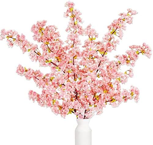 Houele Cherry Blossom Branches, 39 Inch Long Stem Artificial Flowers Cherry Blossom Tree Silk Fake F | Amazon (US)