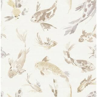 Koi Metallic White Fish Wallpaper | The Home Depot