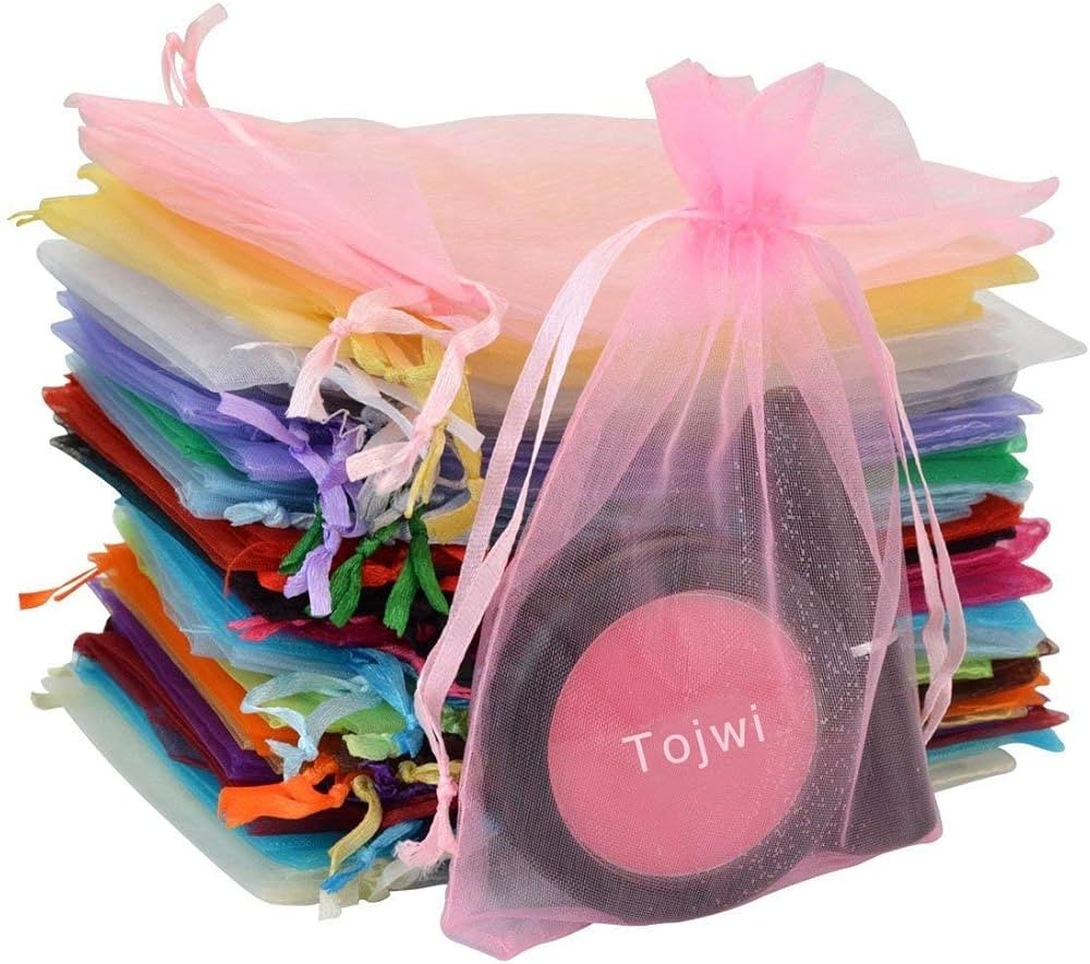 Tojwi 50pcs Organza Bags-Mix Color 3.54''x4.33''(9x11cm) Satin Drawstring Organza Pouch Wedding P... | Amazon (US)