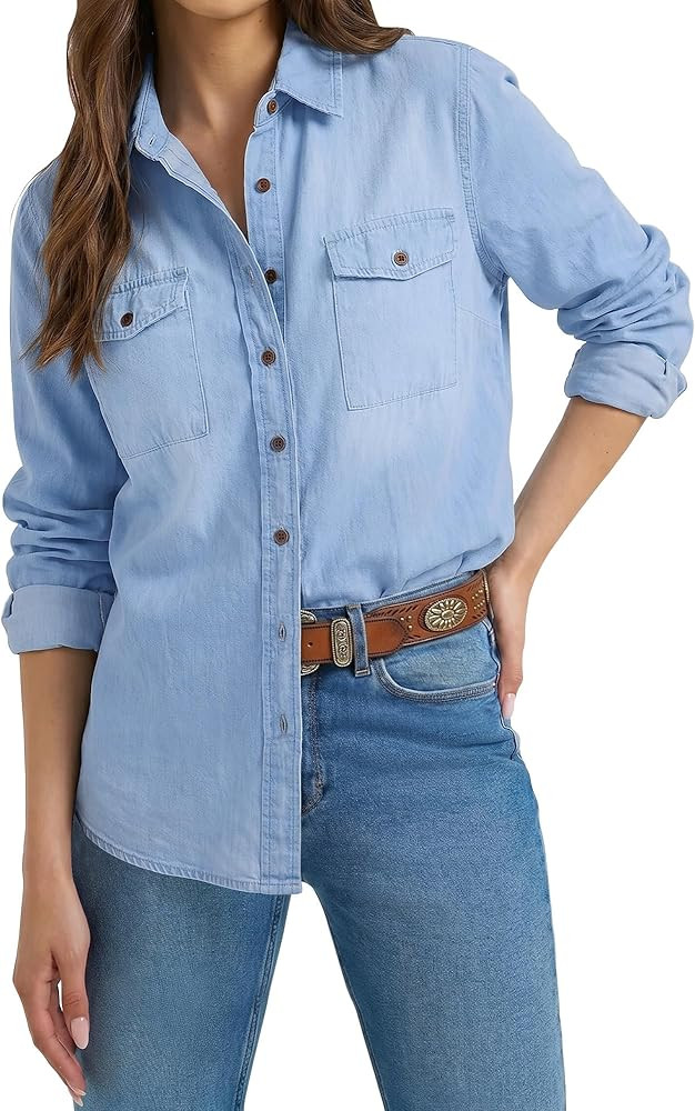 luvamia Denim Shirt Women Chambray Jean Western Shirts Long Sleeve Button Down Tops | Amazon (US)