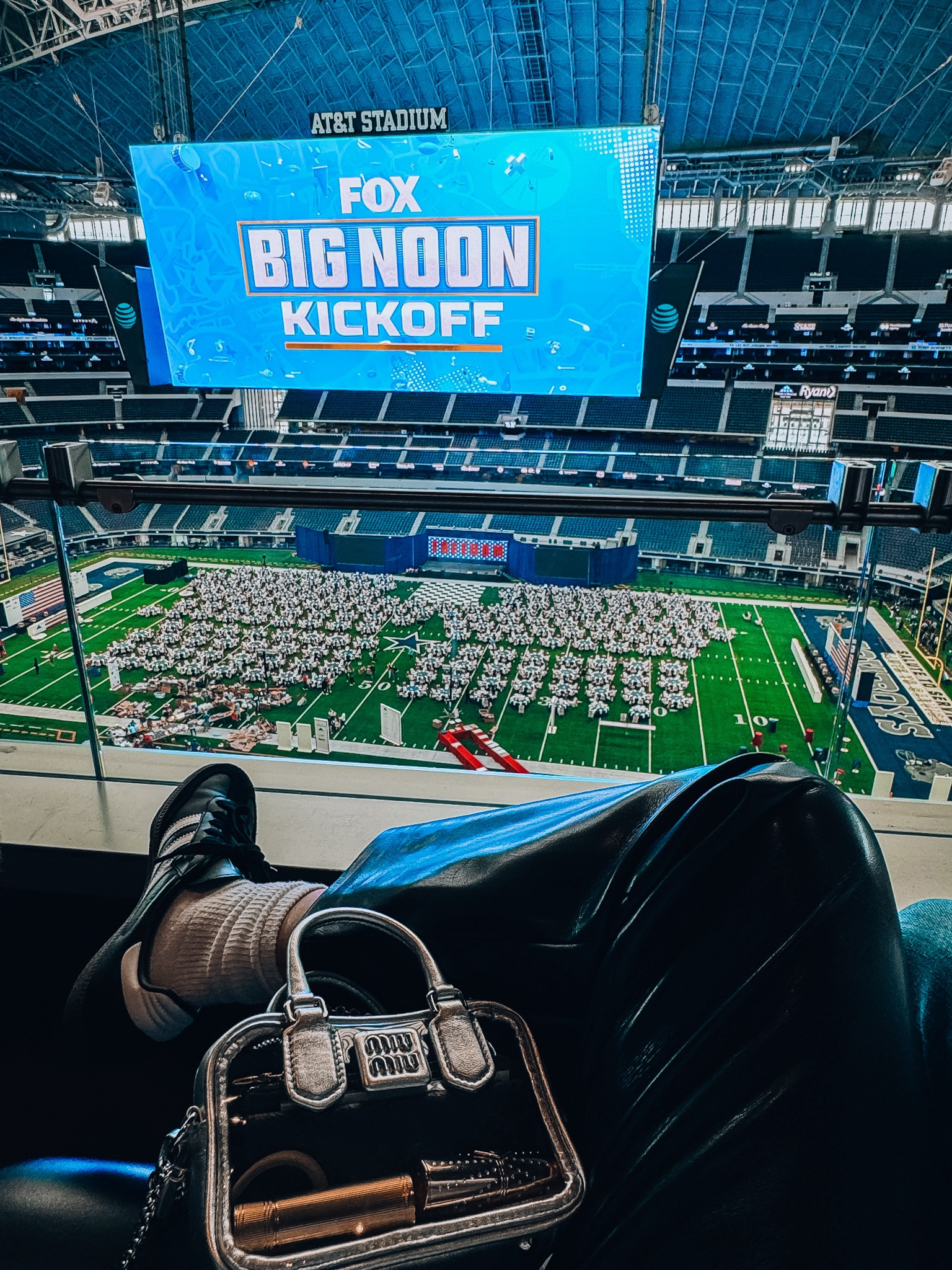 Clear designer stadium bag - doesn’t fit a phone. But fits everything else 