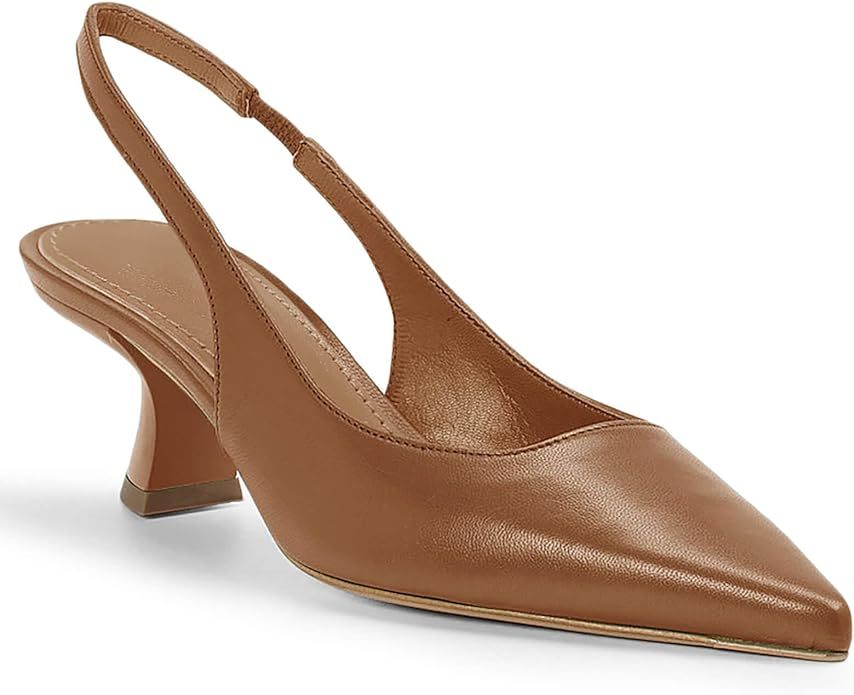 gihubafuil Women’s Low Kitten Heel Pumps Shoes Closed Pointed Toe Heels Casual Slingback Slip-o... | Amazon (US)