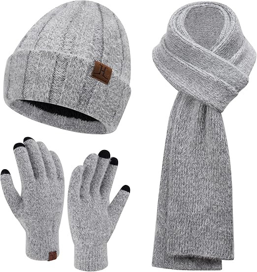 Womens Winter Warm Knit Beanie Hat Touchscreen Gloves Long Neck Scarf Set with Fleece Lined Skull... | Amazon (US)