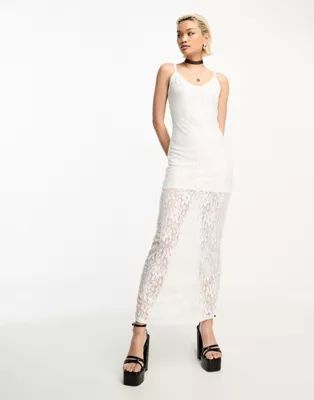 ASOS DESIGN lace strappy midi dress in ivory | ASOS (Global)