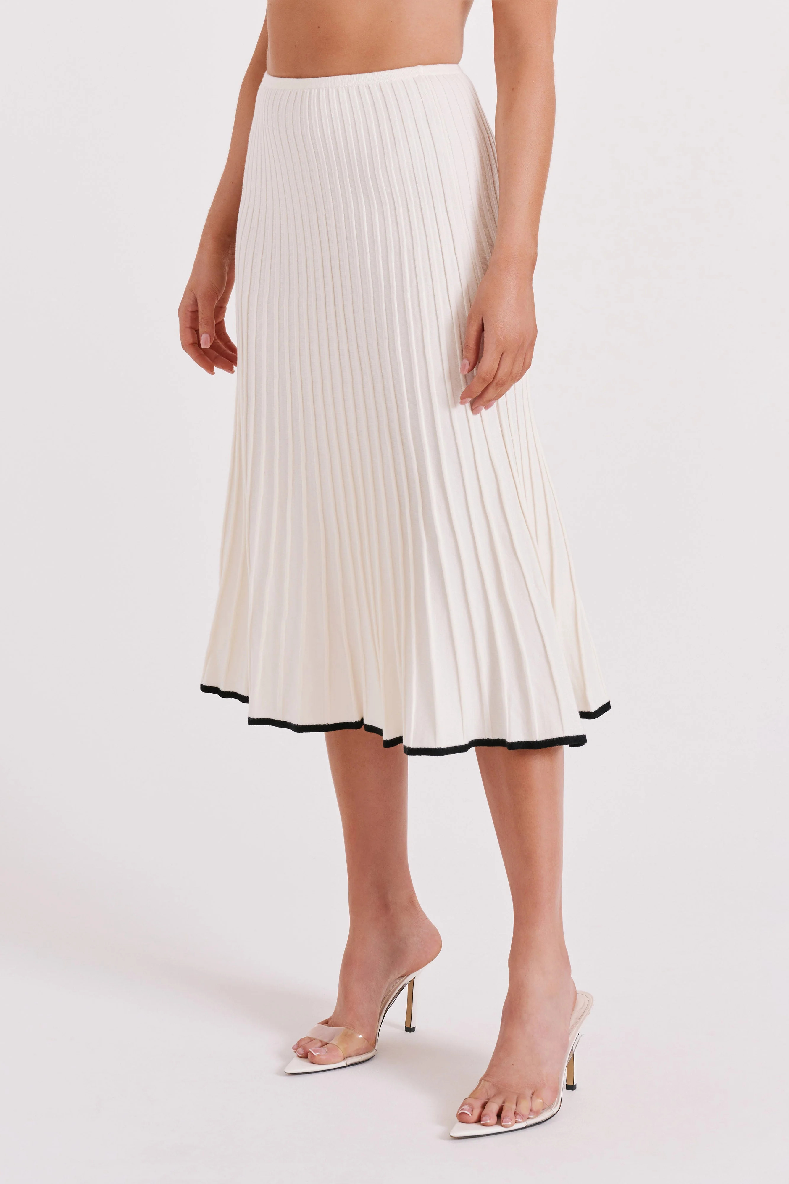 Jolene Contrast Rib Knit Midi Skirt - White | Meshki (APAC)