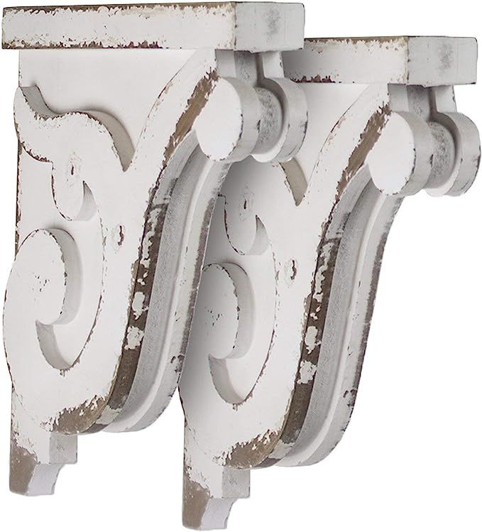 American Art Décor Shabby Chic Wooden Corbels Shelf Brackets Farmhouse Decor (Set of 2 - White) | Amazon (US)