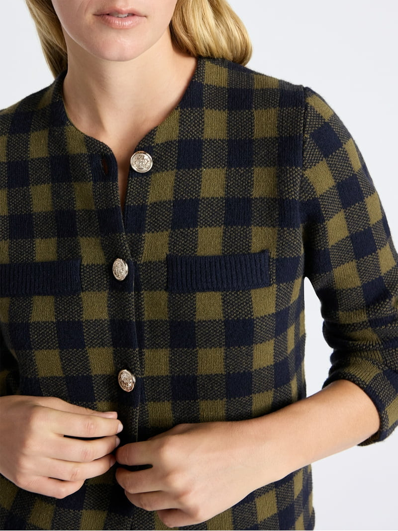 Free Assembly Women's Plaid Cardigan Sweater with Double Welt Pockets, Midweight, Sizes XS-XXL - ... | Walmart (US)