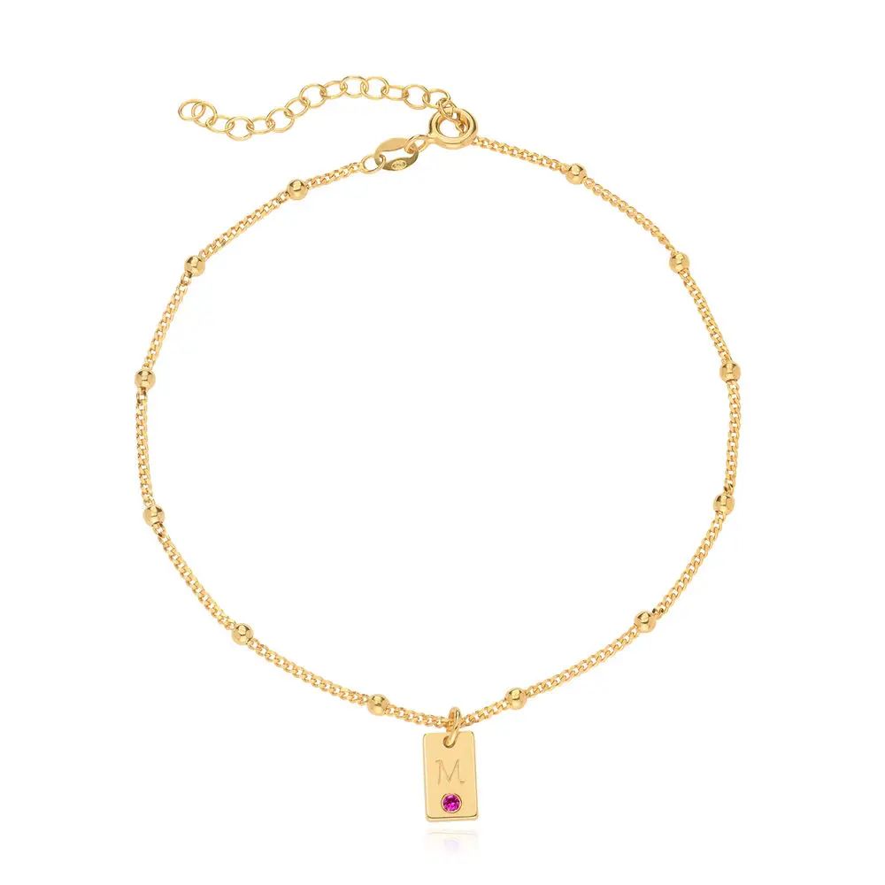 Initial Birthstone Tag Anklet in Vermeil | MYKA