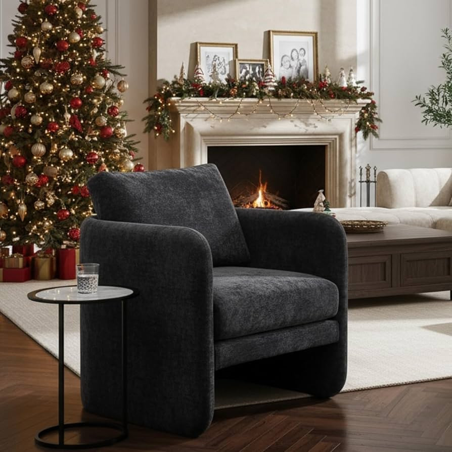 Modern Barrel Accent Chair, Mid-Century Beige Chenille Fabric Armchair for Living Room, Comfy Uph... | Amazon (US)