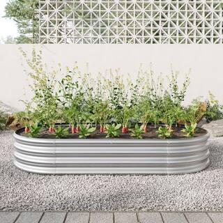 Raised Garden Bed Outdoor, Oval Large Metal Raised Planter Bed for for Plants, Vegetables, and Flowers-Silver | The Home Depot