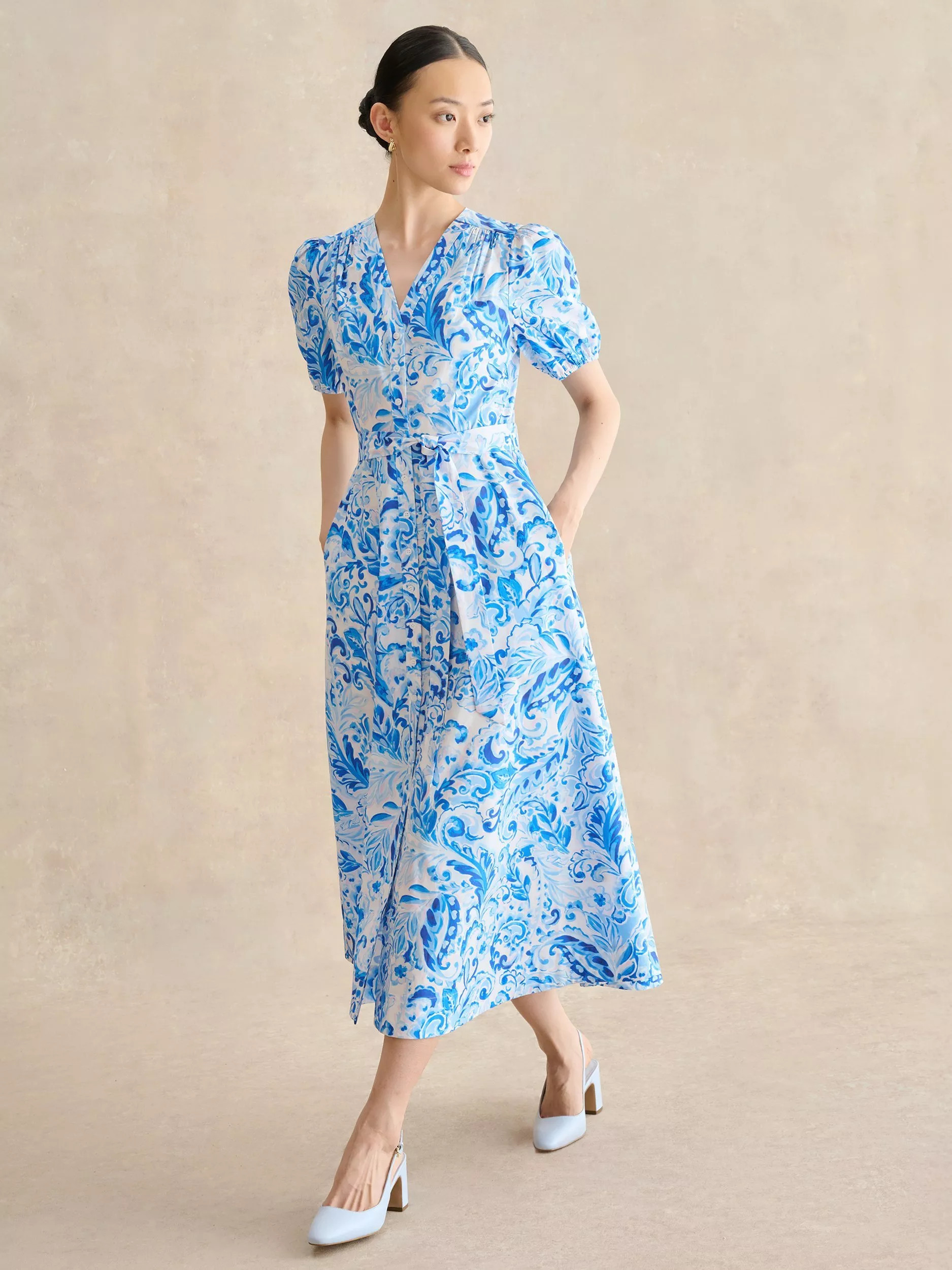 Hobbs Libby Paisley Floral Shirt Dress, Blue | John Lewis (UK)