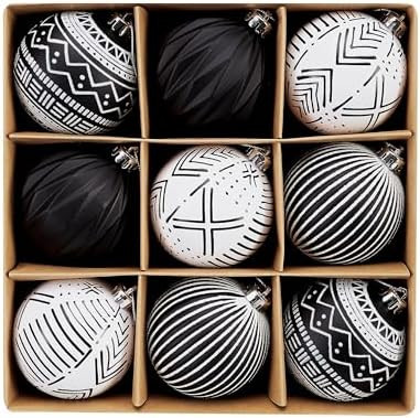 DecorbyHannah Christmas Tree Ornaments Decorations, 9ct 3.15 inches Black White Boho Christmas Or... | Amazon (US)