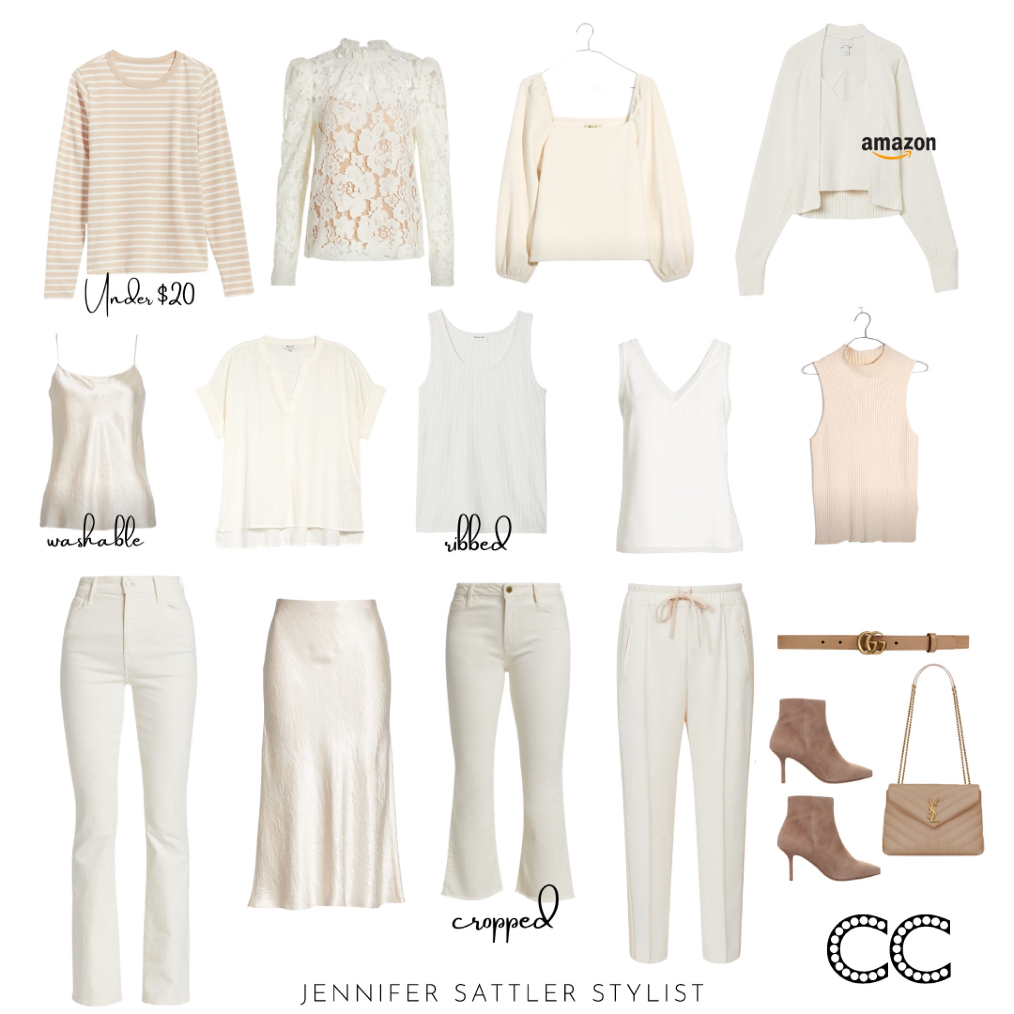 The first styling tip I share with new clients who have a hard time making outfit formulas is the magic of matching your top and bottom. Monochromatic dressing is a shortcut to putting together outfits that never fail to look good on, but don’t require a degree in fashion or the perfect figure. If you want to look effortlessly put together it’s really black and white.

An all-white outfit is so pretty. Combining varying values from ivory to eggshell alongside different textures adds interest to these simple pieces that all mix and match.

The full report on 

https://closetchoreography.com/flattering-outfit-formulas-what-to-wear-is-black-and-white/