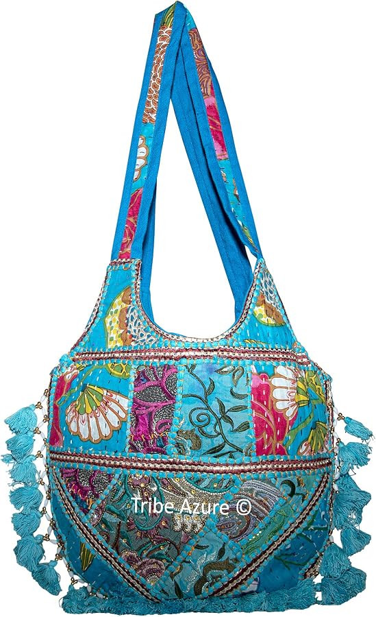 Tribe Azure Women Woven Floral Casual Blue Tote Tassel Unique Purse Over Shoulder Bag Hippie Boho... | Amazon (US)