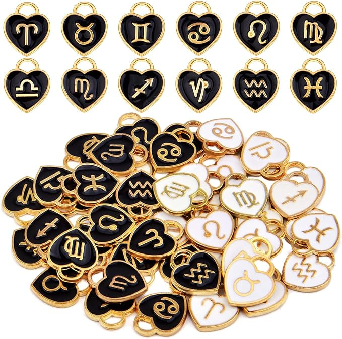 KMOSPAD 48pcs (4 Sets) Heart Enamel 12 Constellations Charms Double Sided Zodiac Sign Dangle Pend... | Amazon (US)