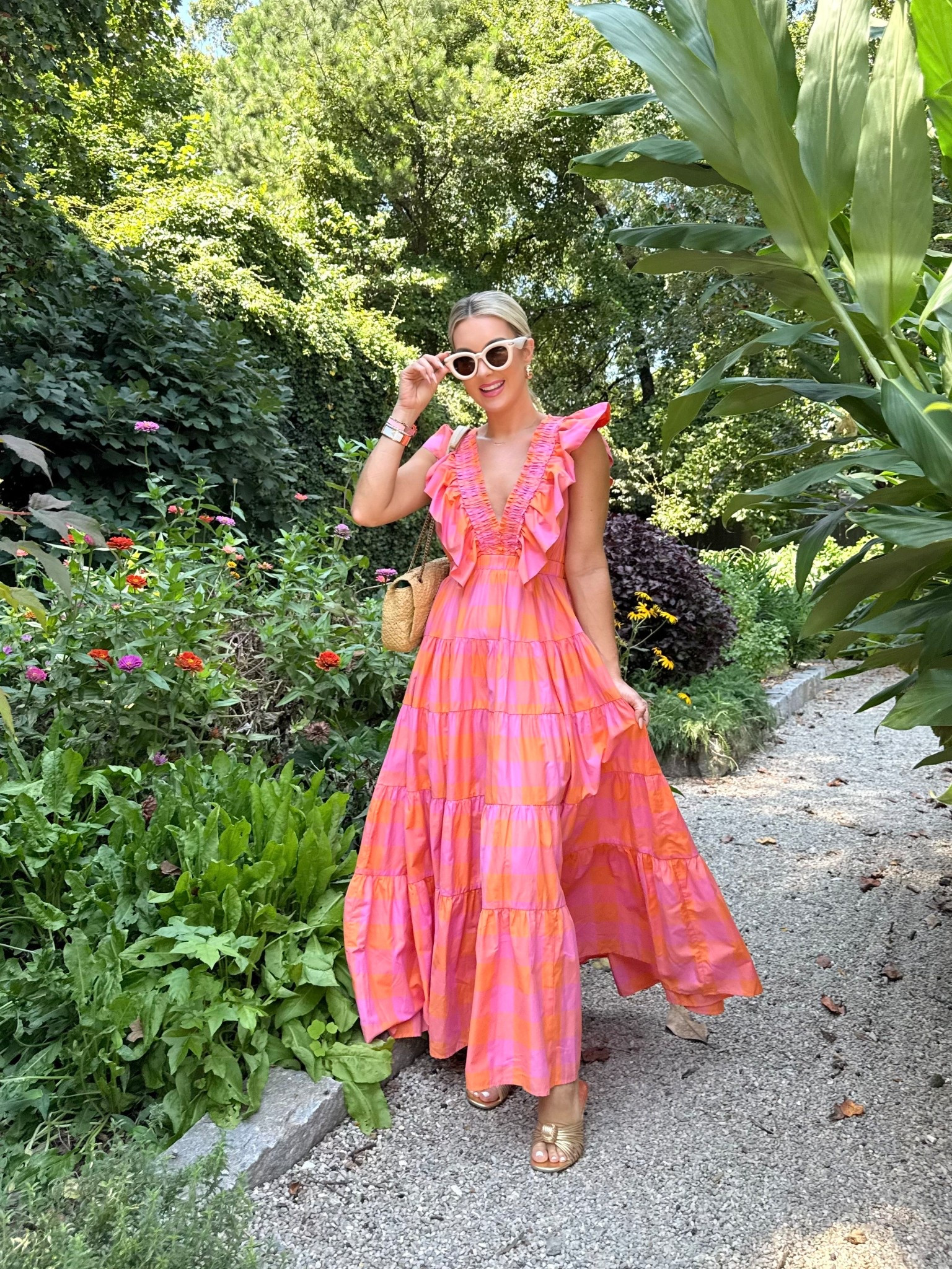 Pretty gingham maxi dress for a Sunday brunch. Wearing size xsmall/small. It fits TTS. 
Wearing size 6 in gold kitten heels  

#LTKOver40 #LTKStyleTip #LTKFamily