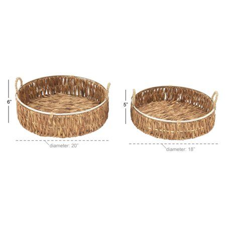 Decmode - Large, Round, Handwoven Natural Seagrass Basket Trays with Handles and Silver Metal Rin... | Walmart (US)