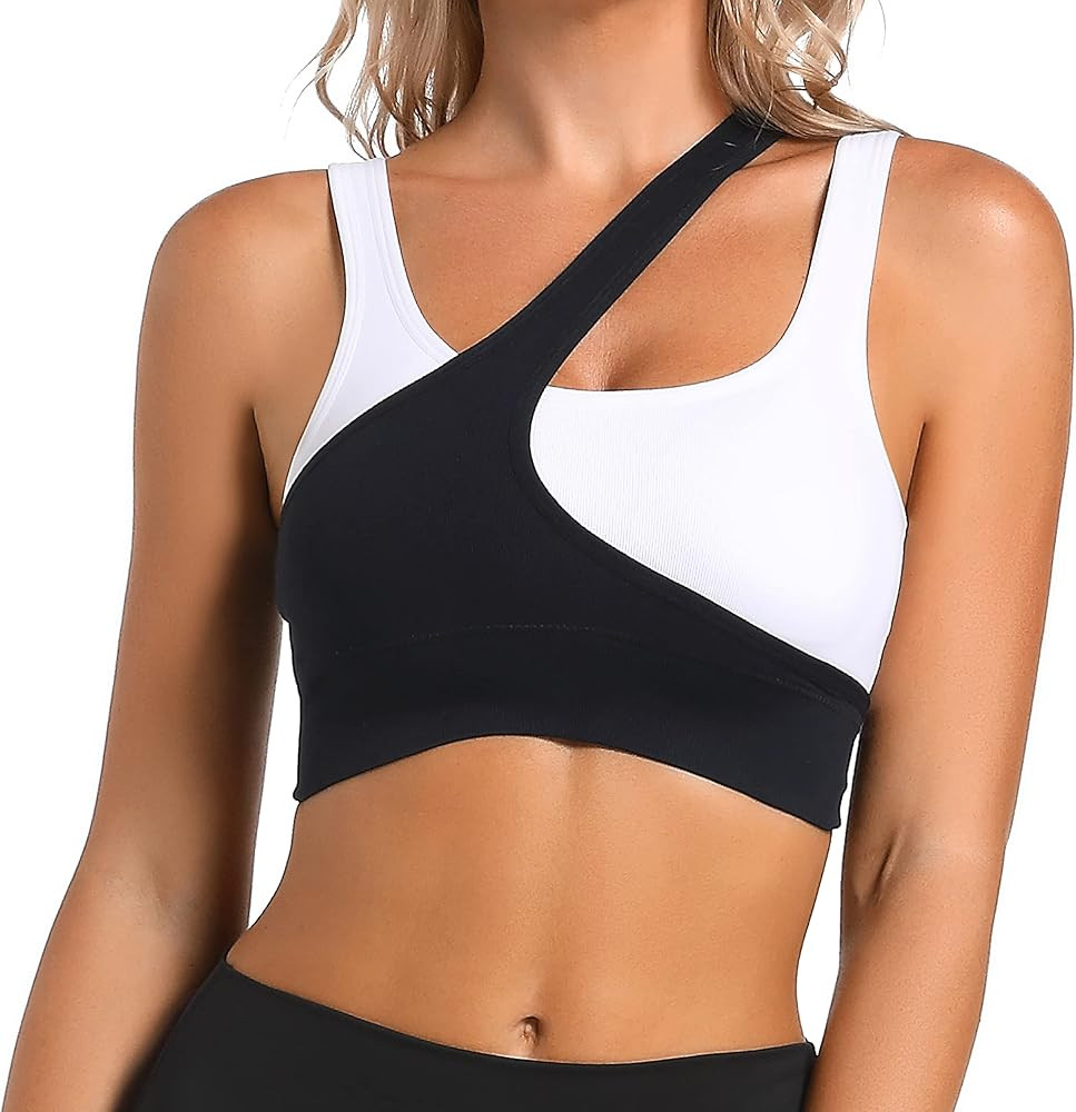 YFUNNLE Womens Sexy One Shoulder Sports Bra Neck Sleeveless Slim Fitted Crop Tank Tops Fitness Cu... | Amazon (US)