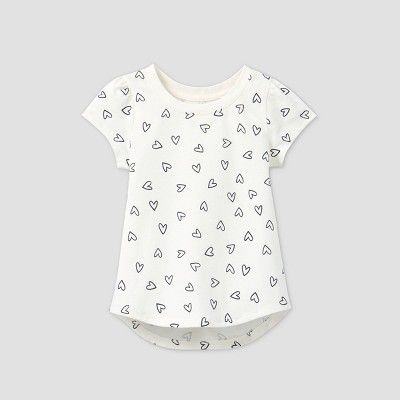 Toddler Girls' Heart Short Sleeve T-Shirt - Cat & Jack™ Cream/Navy | Target