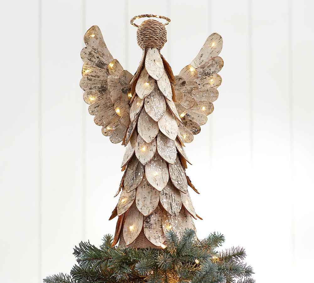 Light Up Handcrafted Birch Angel Tree Topper | Pottery Barn (US)