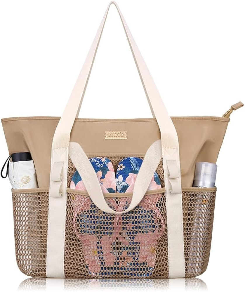 Lacdo Beach Bag for Women, Beach Tote Bag for Women Waterproof Sandproof Foldable Pool Bag for Tr... | Amazon (US)