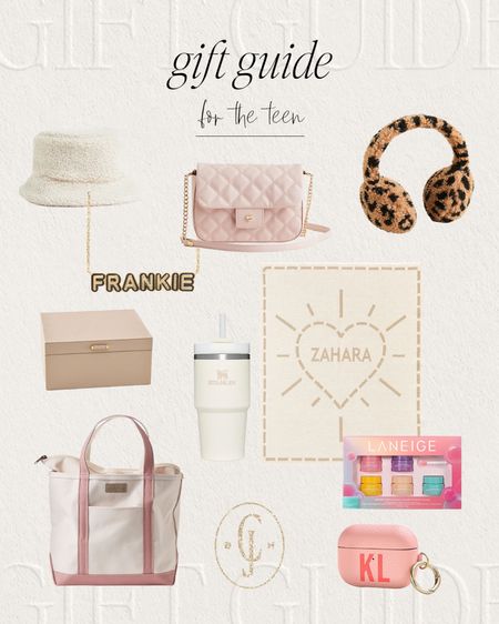 Cella Jane gift guide for the teen. Personalized necklace, Sherpa hat, quilted bag, earmuffs, jewelry box, insulated cup, personalized blanket, lip balm, tote bag, personalized air pods case  

#LTKstyletip #LTKGiftGuide #LTKHoliday
