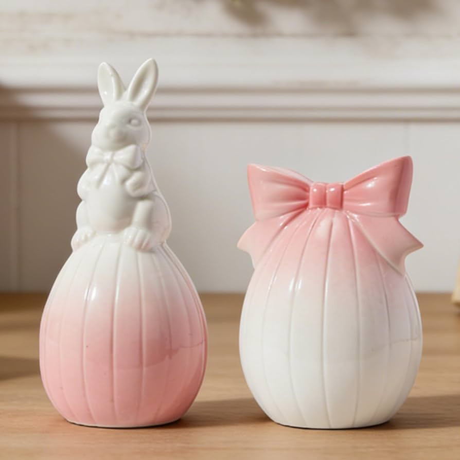 DN DECONATION Easter Decorations Bunny and Egg Figurines Set, Pink to White Gradient Easter Sprin... | Amazon (US)
