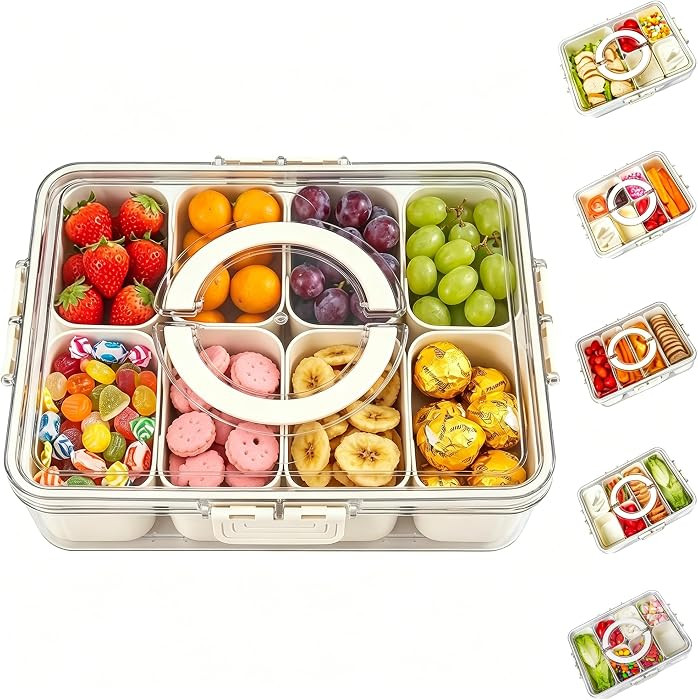 Divided Serving Tray with Lid and Handle - Snackle Box Charcuterie Container for Portable Snack P... | Amazon (US)