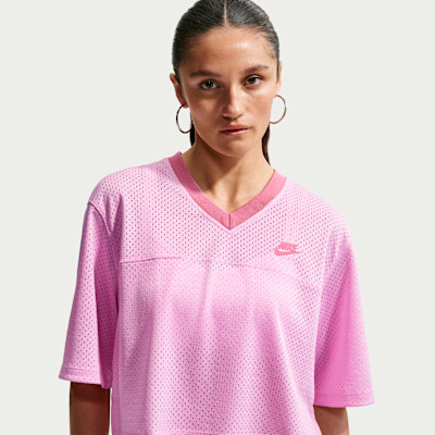 Women's Nike Sportswear Oversized Heritage Cropped Mesh Jersey in Black | IR1650-010 | Nike (US)