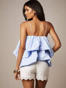 MISSGUIDED Light Blue Off Shoulder Double Layer Balloon Hem Camisole Top With Ruffle Details And ... | SHEIN