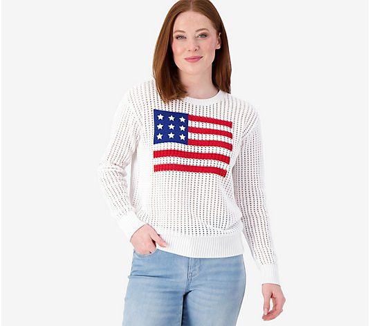 Joan Rivers American Flag Cotton Sweater | QVC