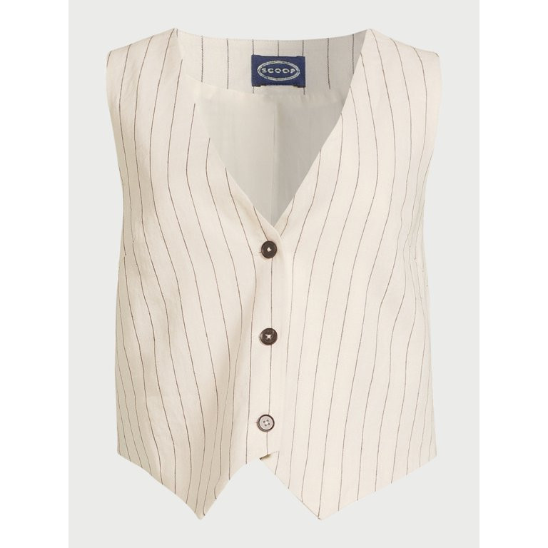 Scoop Women's Tailored Linen Vest, Sizes XS-XXL - Walmart.com | Walmart (US)