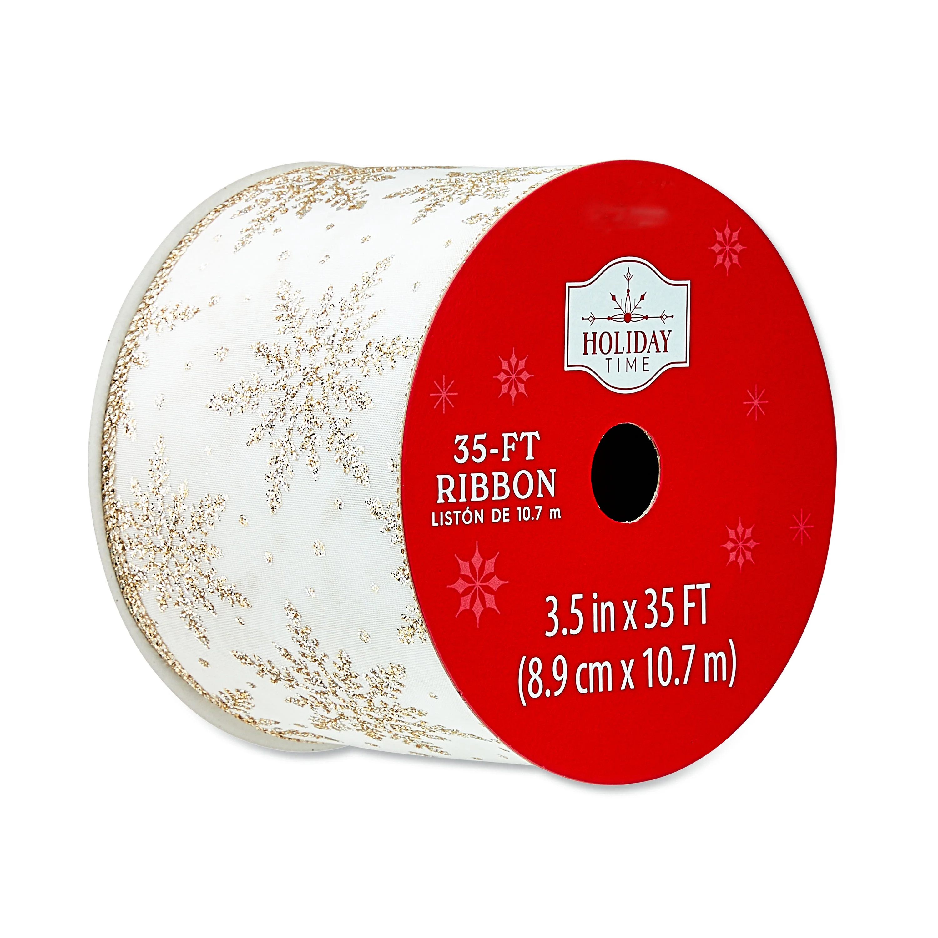 Silver Glitter Snowflake Polyester Christmas Ribbon, 3.5 in x 35 ft, by Holiday Time | Walmart (US)