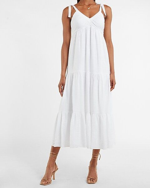 Ruched V-Neck Tiered Maxi Dress | Express