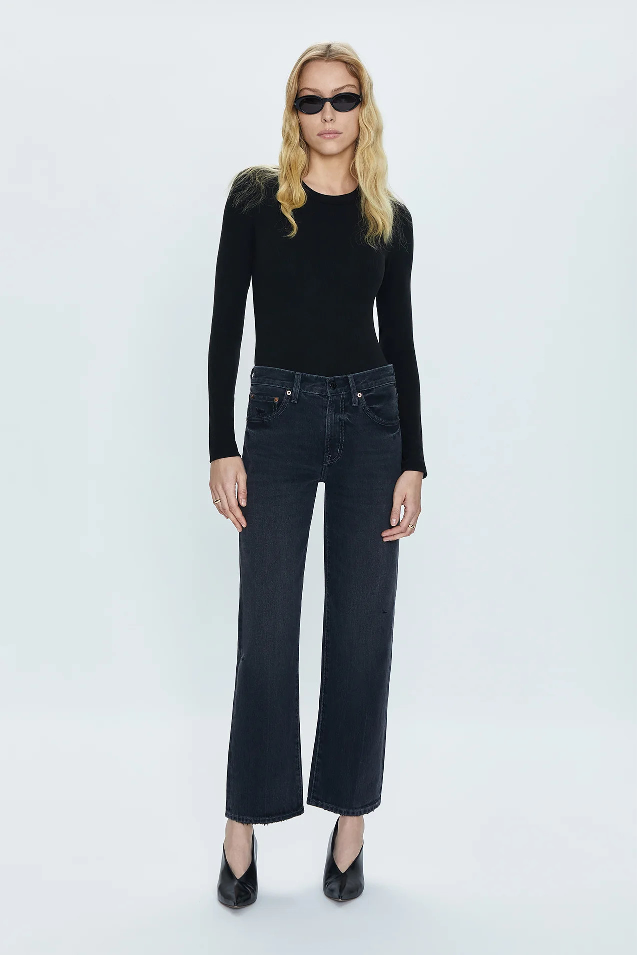 PETITE Lexi Mid Rise Bowed Straight Jean - Mercury | Pistola Denim
