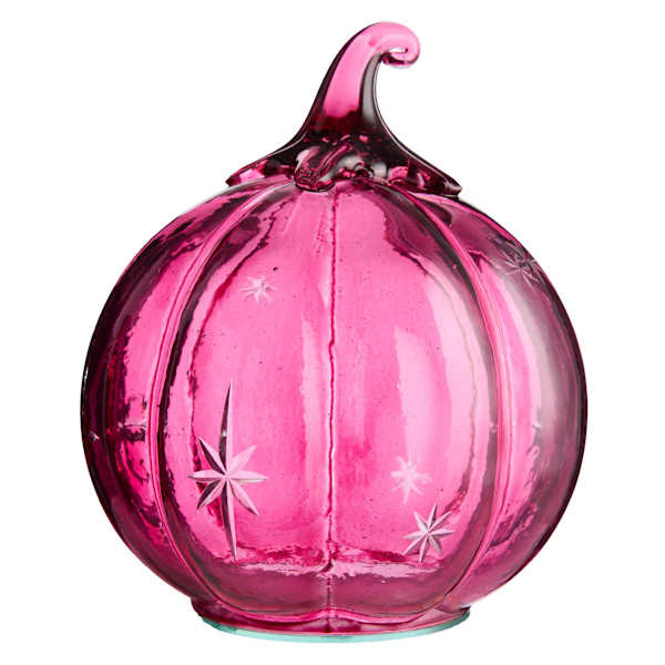 Pink Etched Glass Pumpkin, 6" | At Home