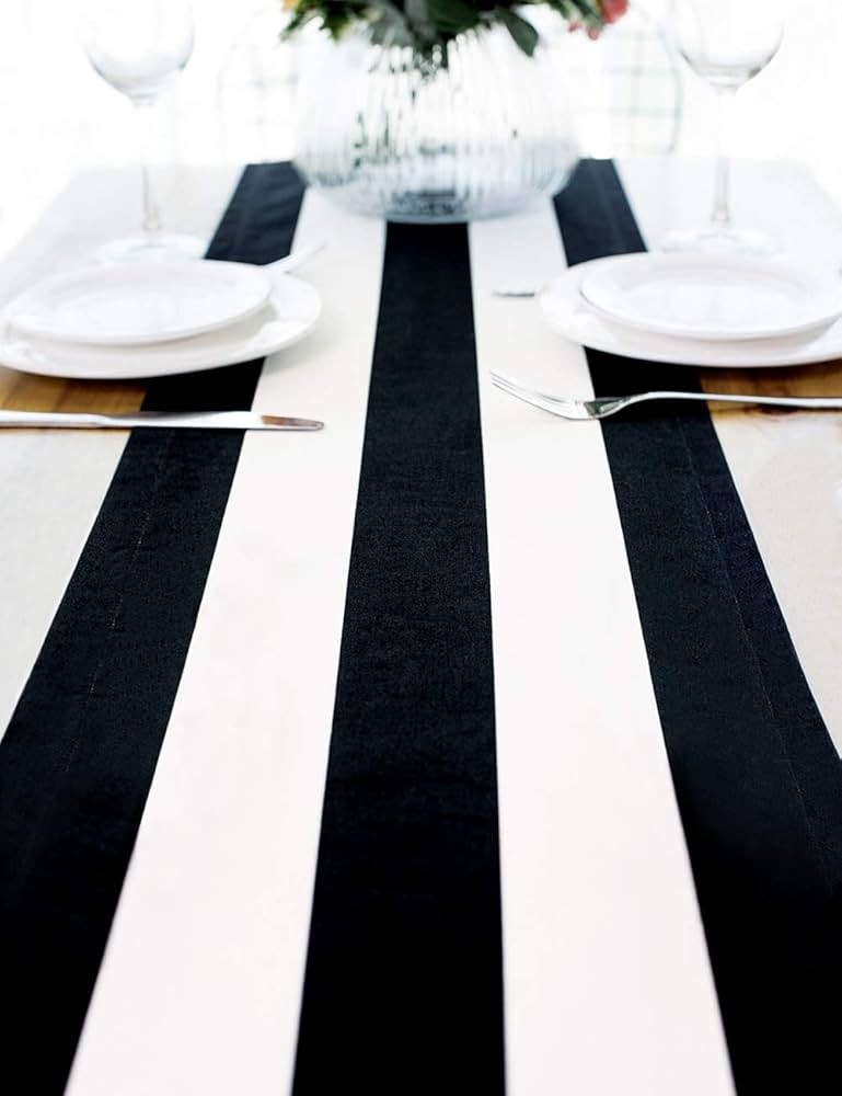 Letjolt Black and White Striped Table Runner 108 Inches Long Classic Modern Wedding Beetlejuice T... | Amazon (US)
