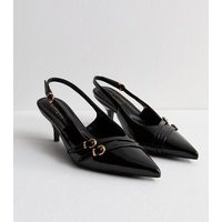 Black Patent Pointed Slingback Kitten Heel Court Shoes New Look | New Look (UK)