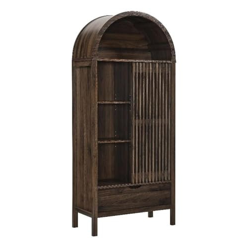 Modway Vaughn 71 Inch Arched Display Cabinet in Walnut - Modern Arch Bookcase with Drawer and Adj... | Amazon (US)